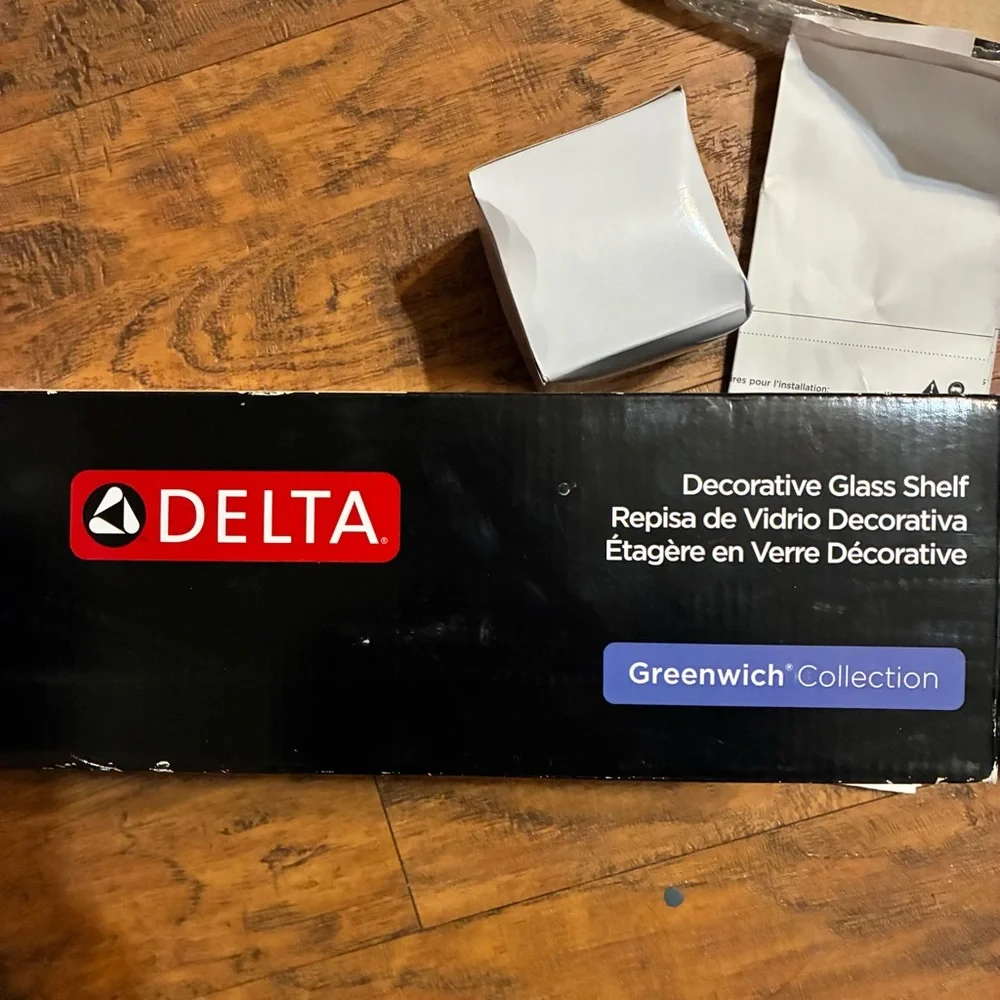 Delta Decorative 24’ Glass Shelf w/hardware included nib satin nickel finish